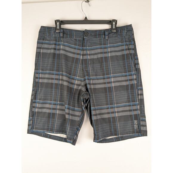 Trinity Dual Purpose Shorts Mens 34x10 Gray Plaid Casual Chino Boardshort - Picture 1 of 8